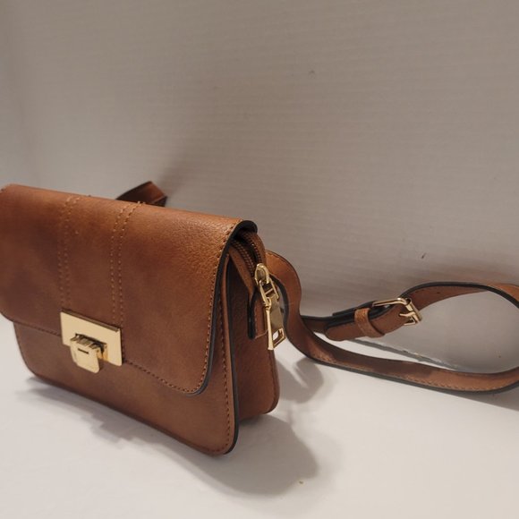 Small Brown Faux Leather Crossbody Shoulder Purse Bag Wallet W Belt Loop - Picture 4 of 10